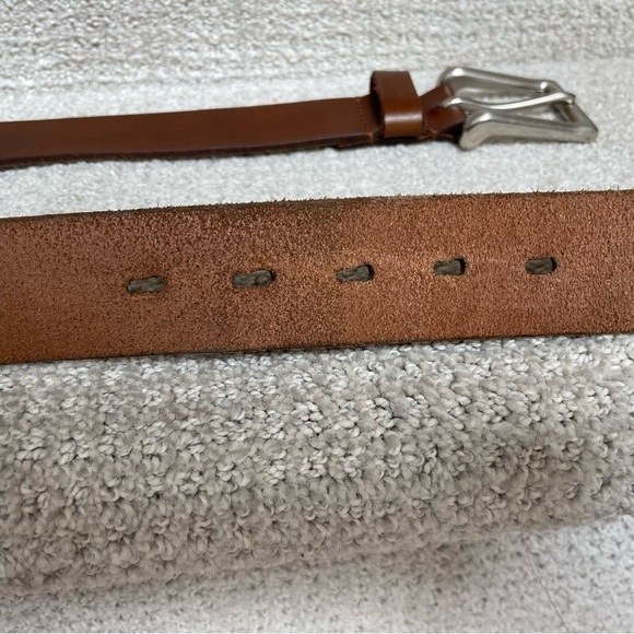 Genuine Leather Brown Substantial Brushed Silver Men's Size 44" Waist Belt - Picture 5 of 12